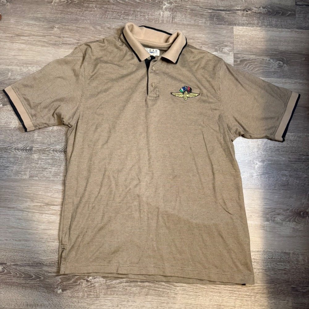 Gear For Sports Indianapolis Motor Speedway Polo Shirt Mens Large Tan Vintage